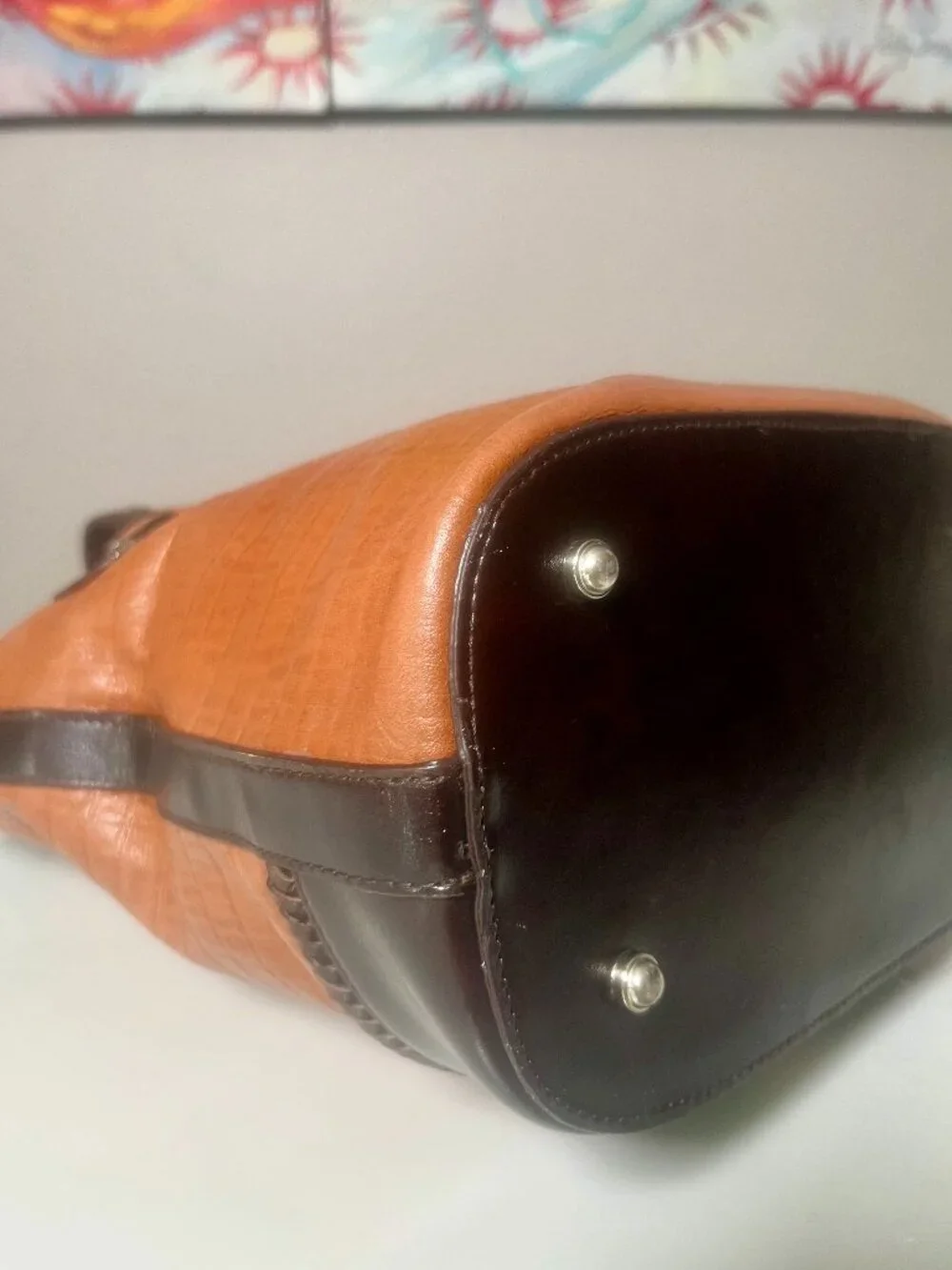 Brown Croc-Embossed Shoulder Tote with Silver Heart Hardware
